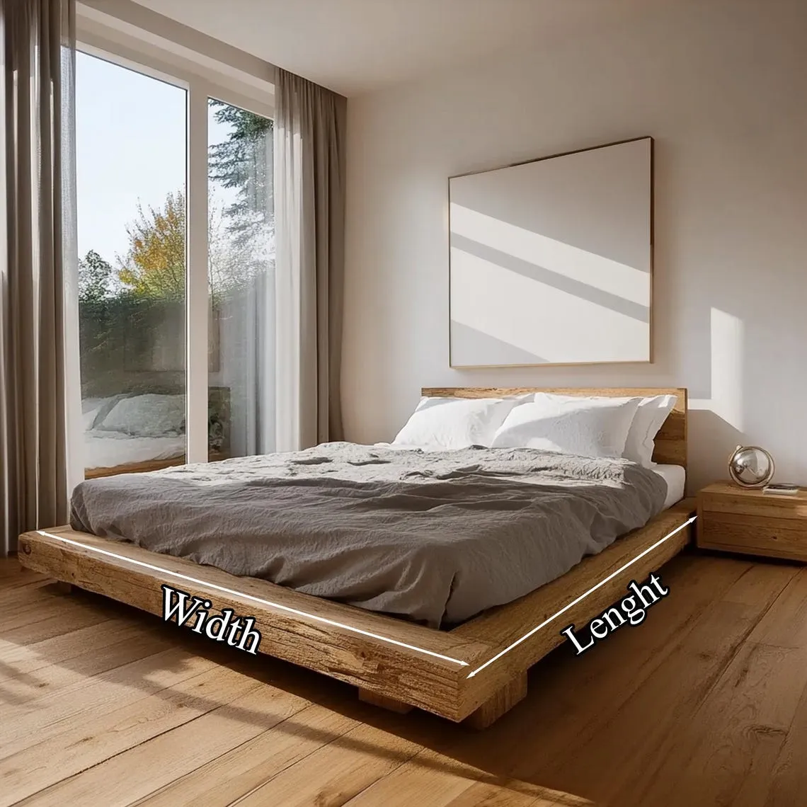 Rustic Low Profile Bed Frame Cozy Minimalist Bedroom Solid Wood Handmade Unique King Bed Frame Decor Home Gift - Image 4