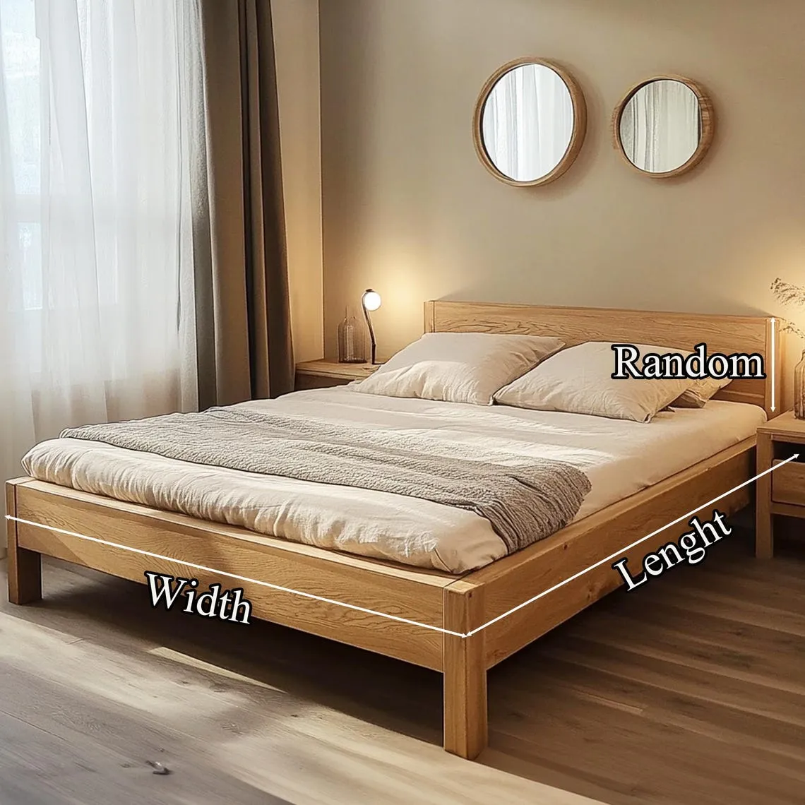 Rustic Solid Wood Bed Frame, Queen/King Platform Bed, Handmade Wood Headboard, Farmhouse Bedroom Furniture - Image 3