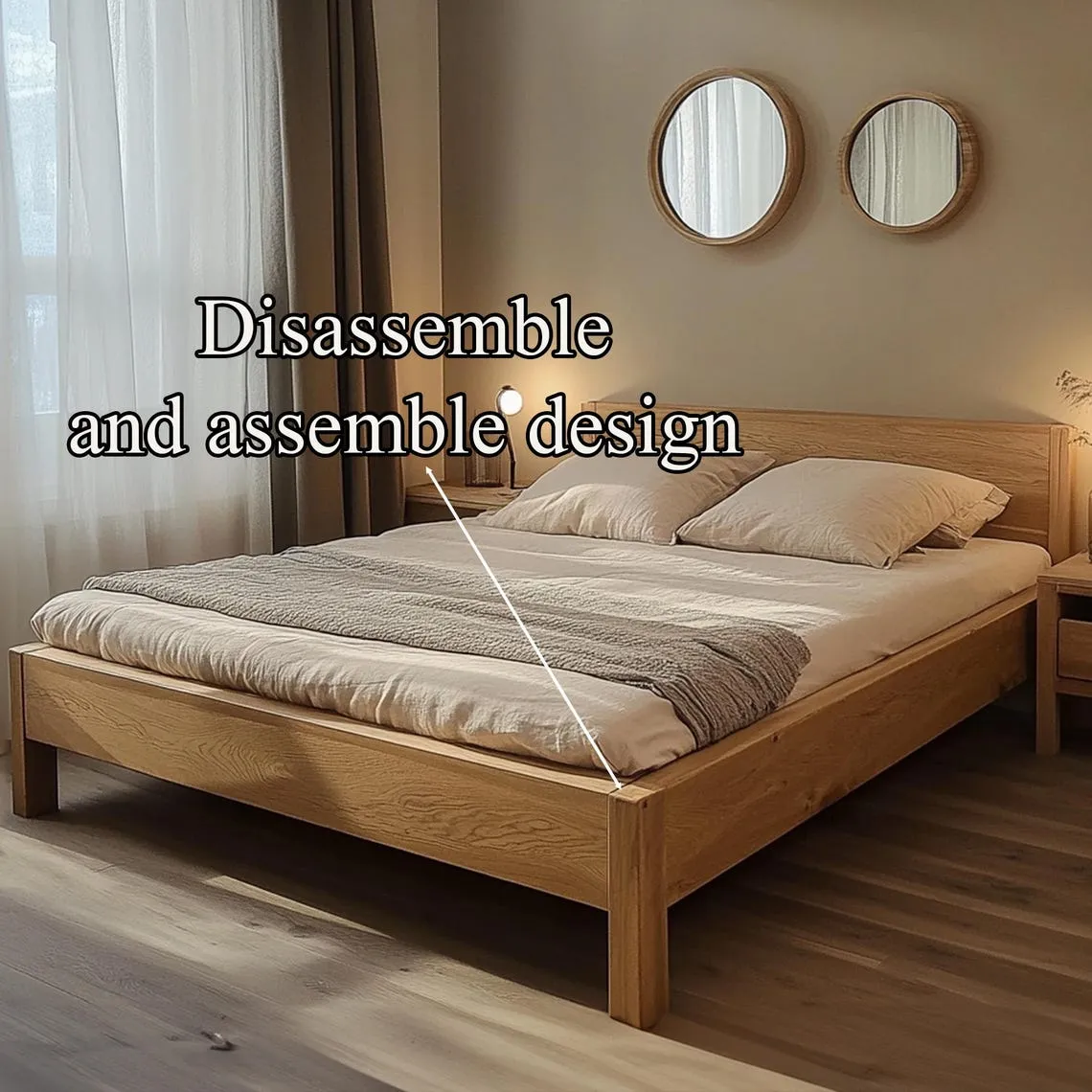 Rustic Solid Wood Bed Frame, Queen/King Platform Bed, Handmade Wood Headboard, Farmhouse Bedroom Furniture - Image 4