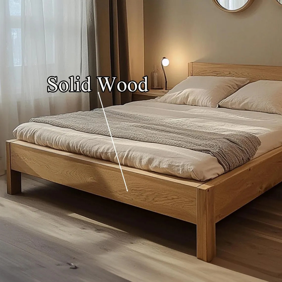 Rustic Solid Wood Bed Frame, Queen/King Platform Bed, Handmade Wood Headboard, Farmhouse Bedroom Furniture - Image 5