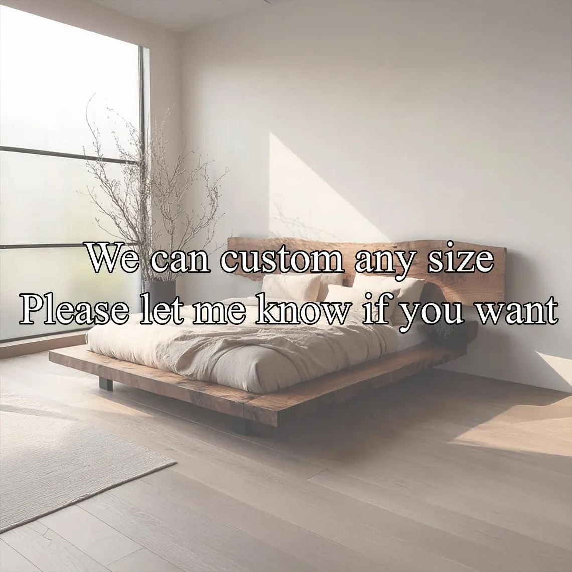 Rustic Bed Frame Headboard Wood Platform Bed Fram Solid Wood Platform Bed Walnut Bed Frame Platform Bed Decor Bed Room Decor Gift - Image 2