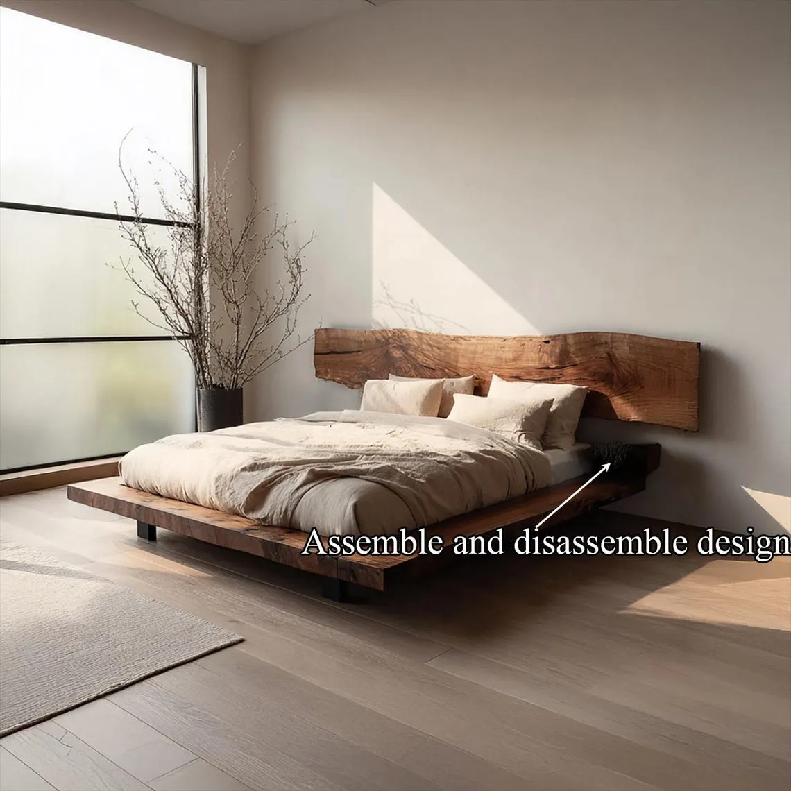 Rustic Bed Frame Headboard Wood Platform Bed Fram Solid Wood Platform Bed Walnut Bed Frame Platform Bed Decor Bed Room Decor Gift - Image 4