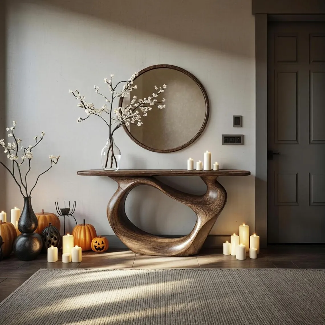 Rustic Console Table Solid Natural Wood Live Edge Handmade Furniture Halloween Decor Housewarming Gift