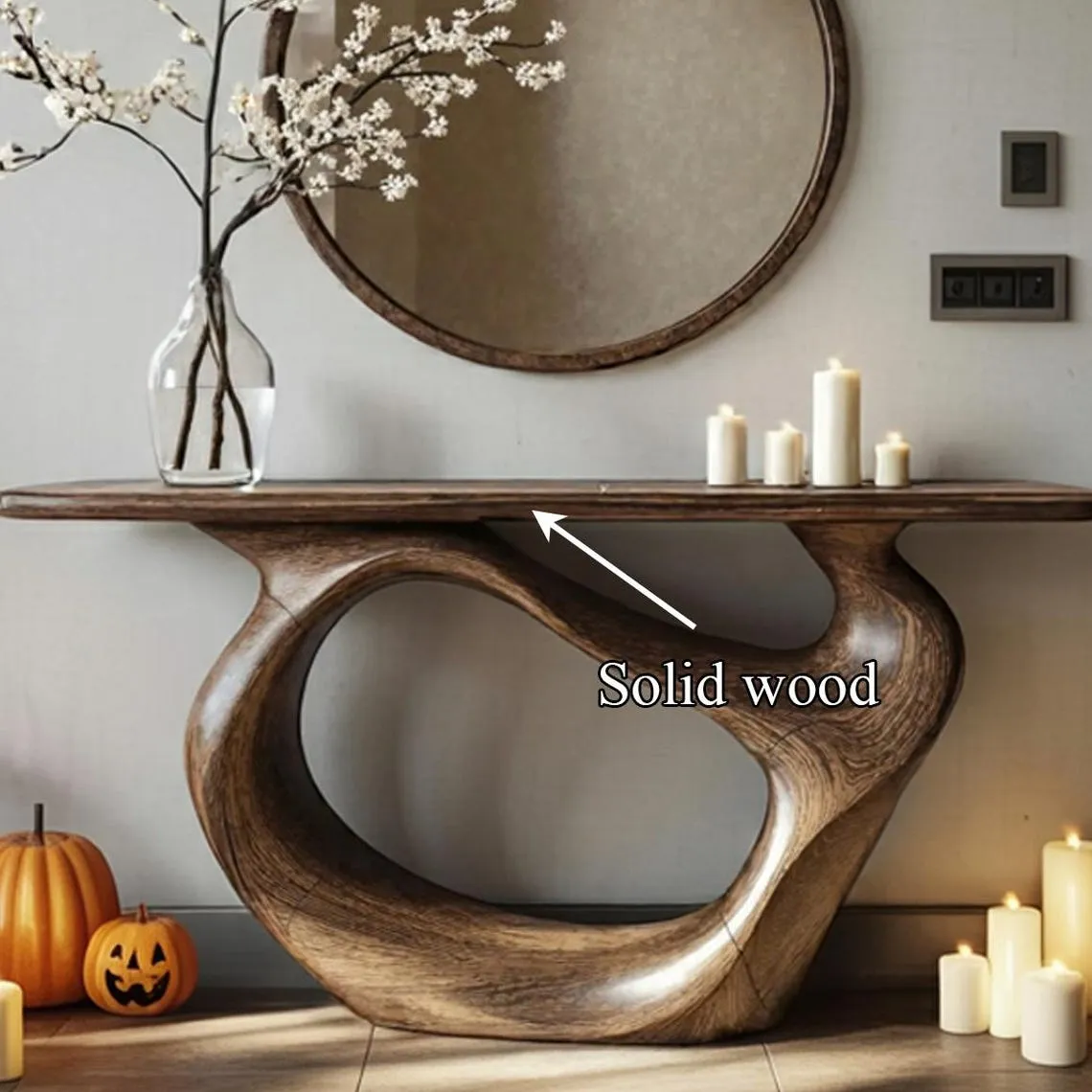 Rustic Console Table Solid Natural Wood Live Edge Handmade Furniture Halloween Decor Housewarming Gift - Image 5