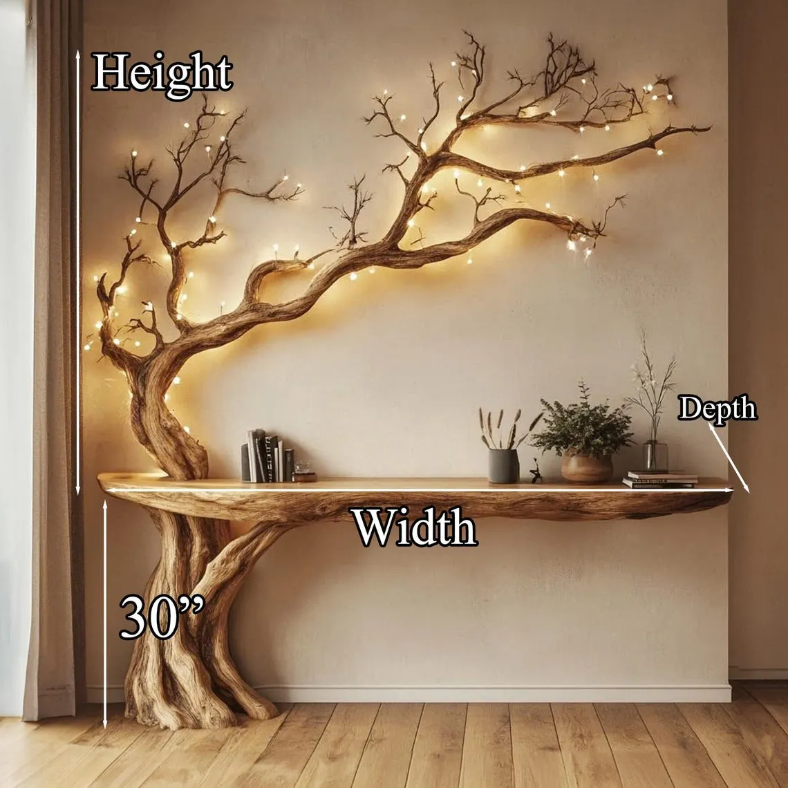Narrow floating live edge side table with  Live edge table entryway Table farmhouse console table handmade rustic natural wood decor home - Image 4