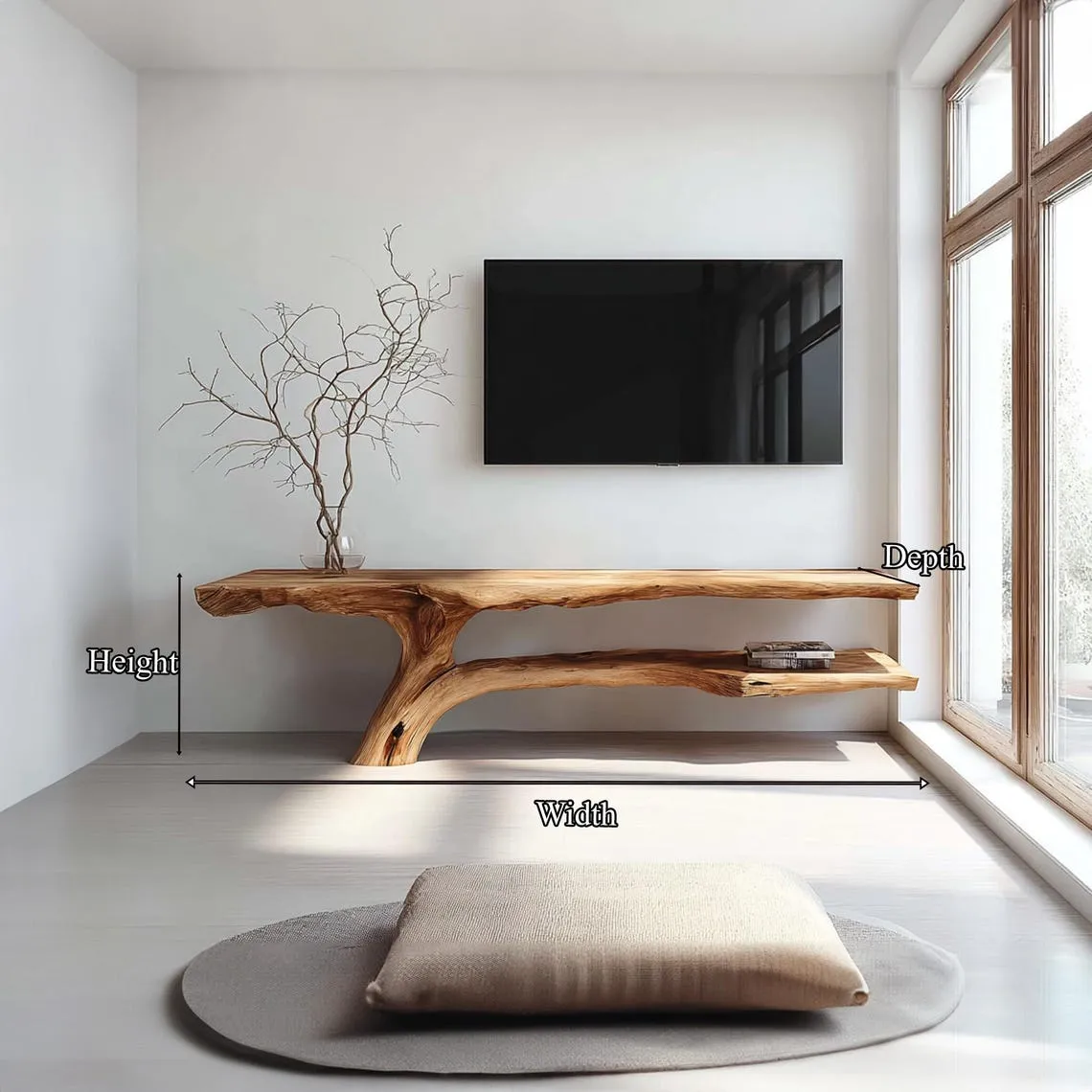 Live Edge Solid Wood Console Table Rustic TV Stand Modern Furniture with Storage Cabinet for Living Room Decor - Image 3