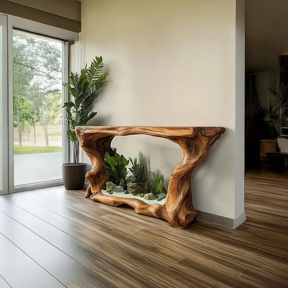 Console Table Solid Wood Live Edge Rustic Desk Unique Furniture Vintage Room Decor Housewarming Gift