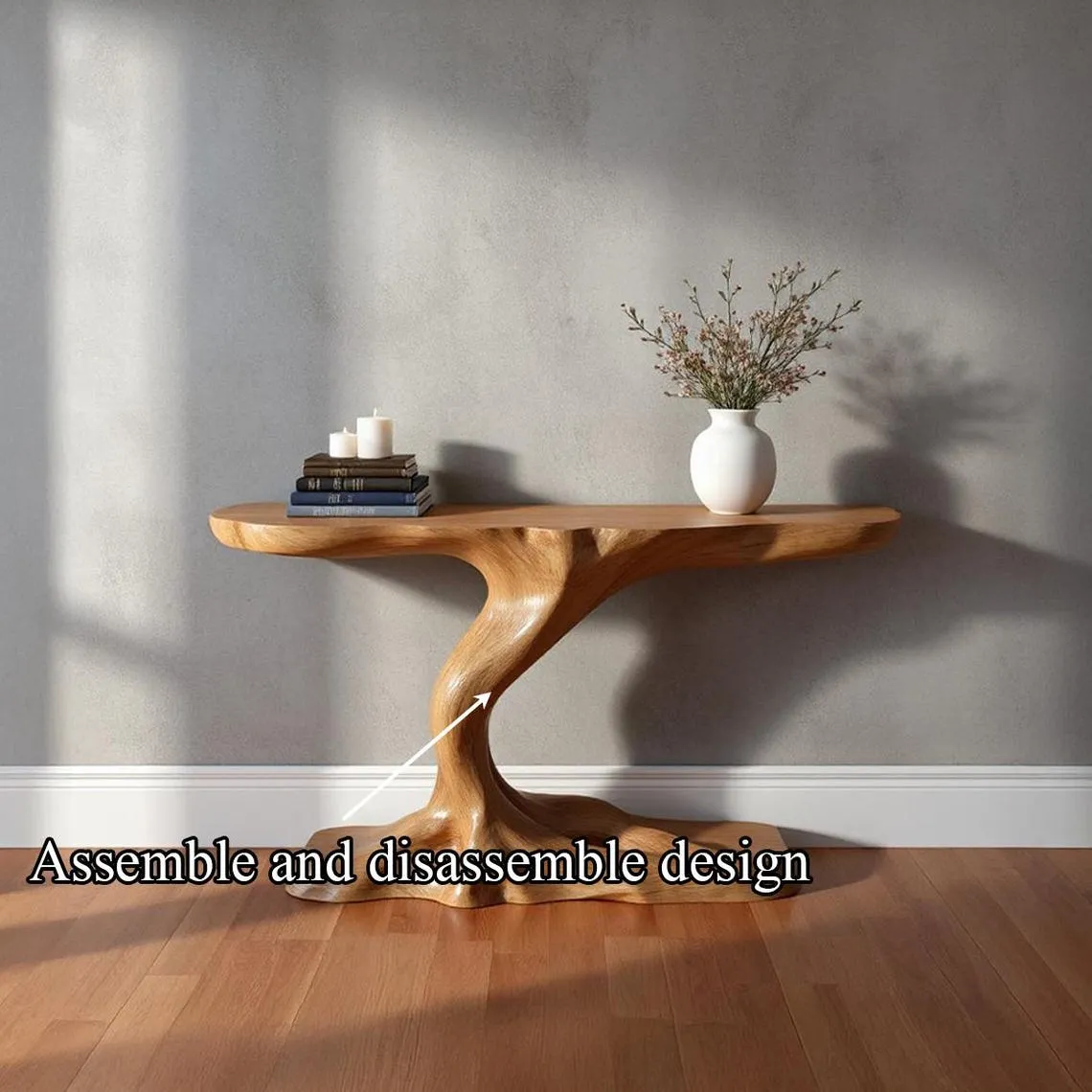 Custom Handmade Solid Wood Console Table Tree Shaped Rustic Entryway Furniture Artistic Wooden Home Decor - Image 4