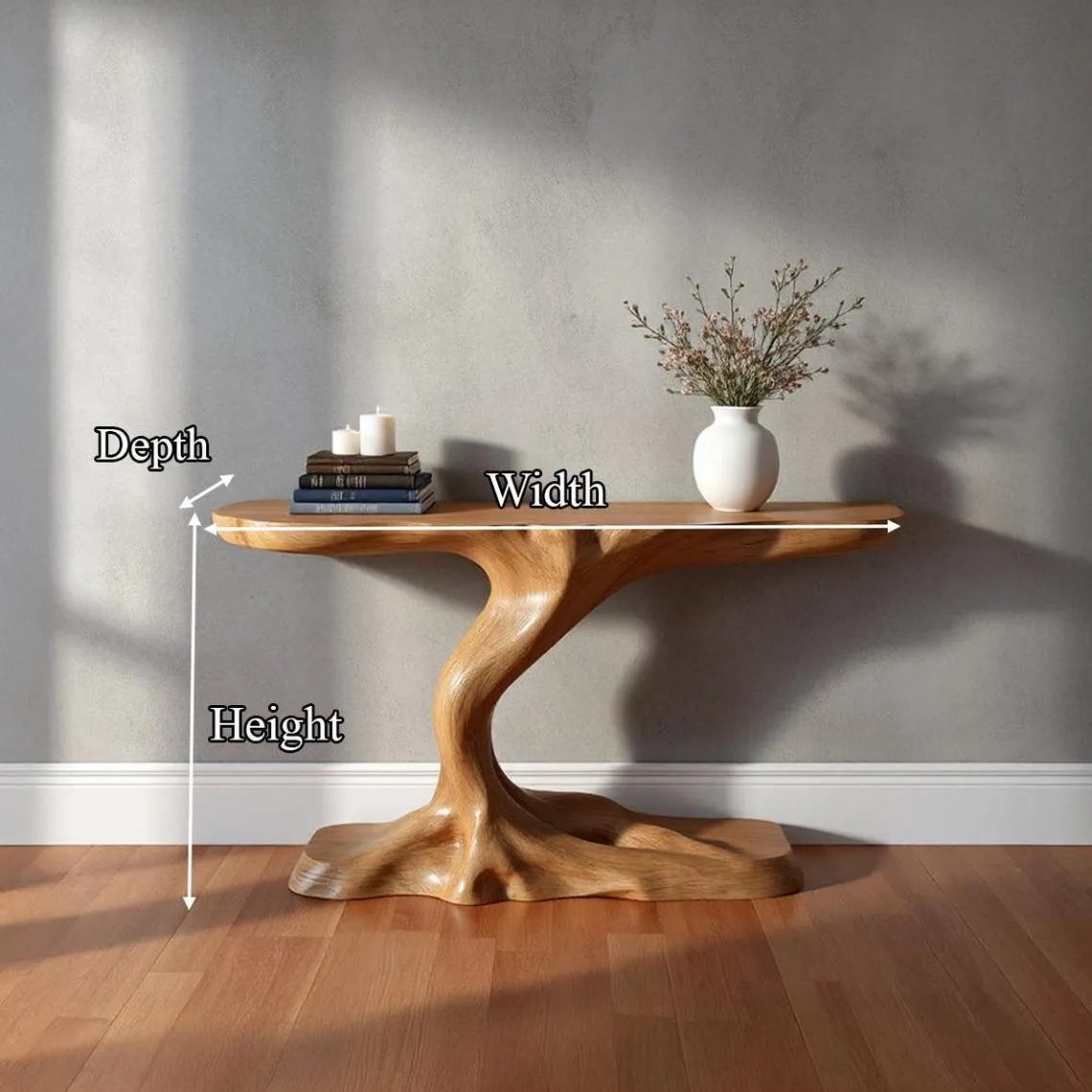 Custom Handmade Solid Wood Console Table Tree Shaped Rustic Entryway Furniture Artistic Wooden Home Decor - Image 5