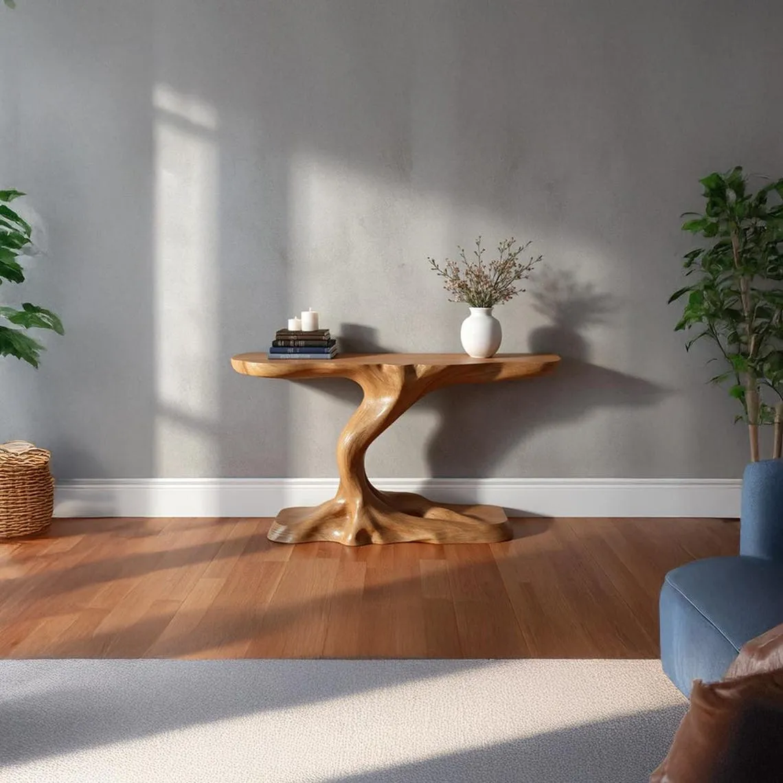 Custom Handmade Solid Wood Console Table Tree Shaped Rustic Entryway Furniture Artistic Wooden Home Decor - Image 6