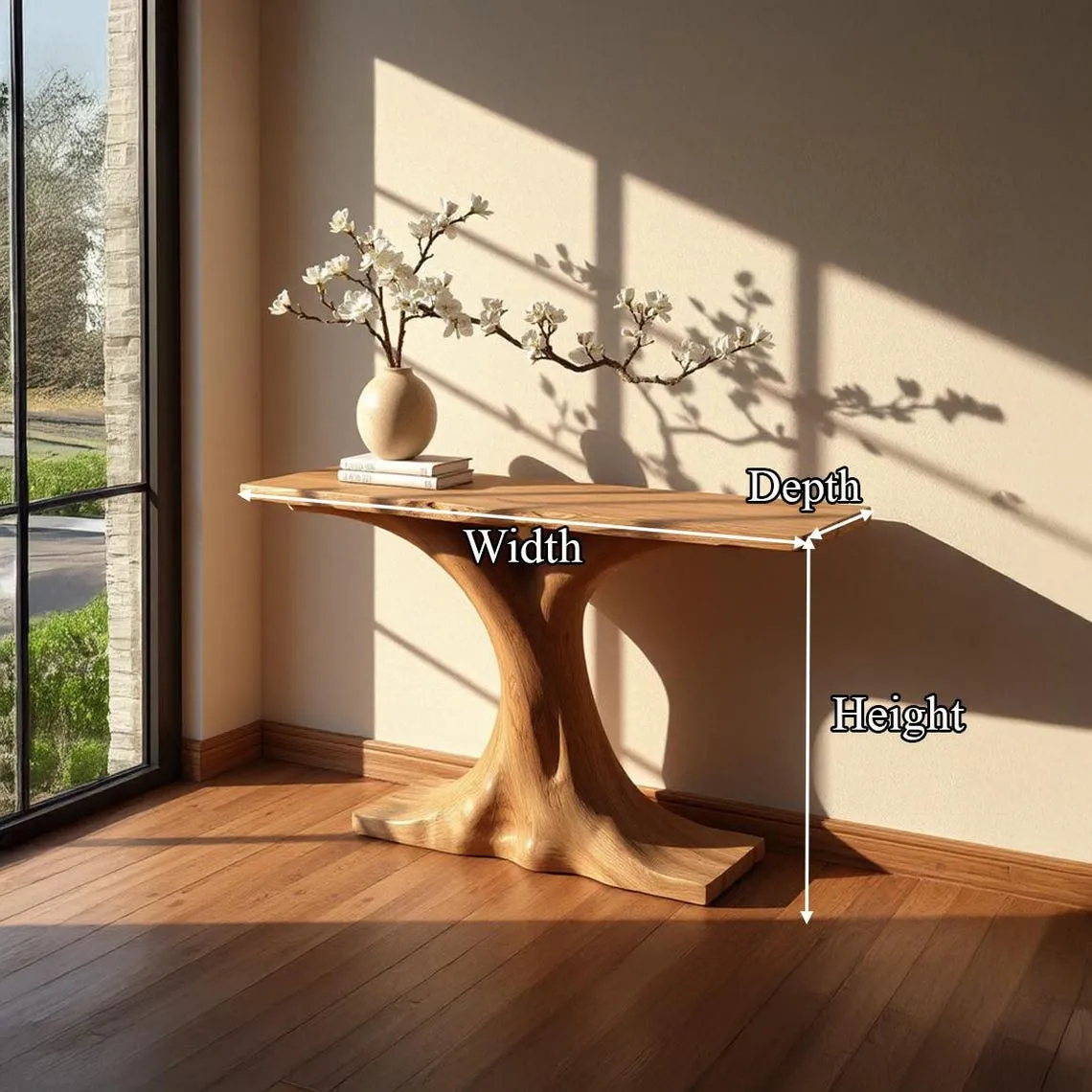 Handcrafted Solid Wood Console Table Rustic Entryway Decor Tree Shaped Design Unique Farmhouse Style Furniture Statement Piece - Image 5