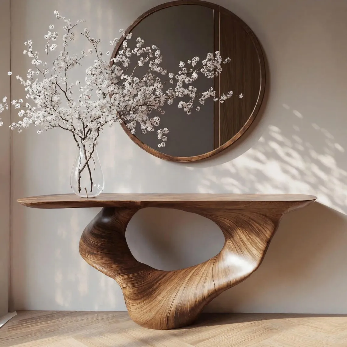 Console table unique art solid wood handmade narrow wood entryway table custom table decor living room wedding table decorations - Image 3