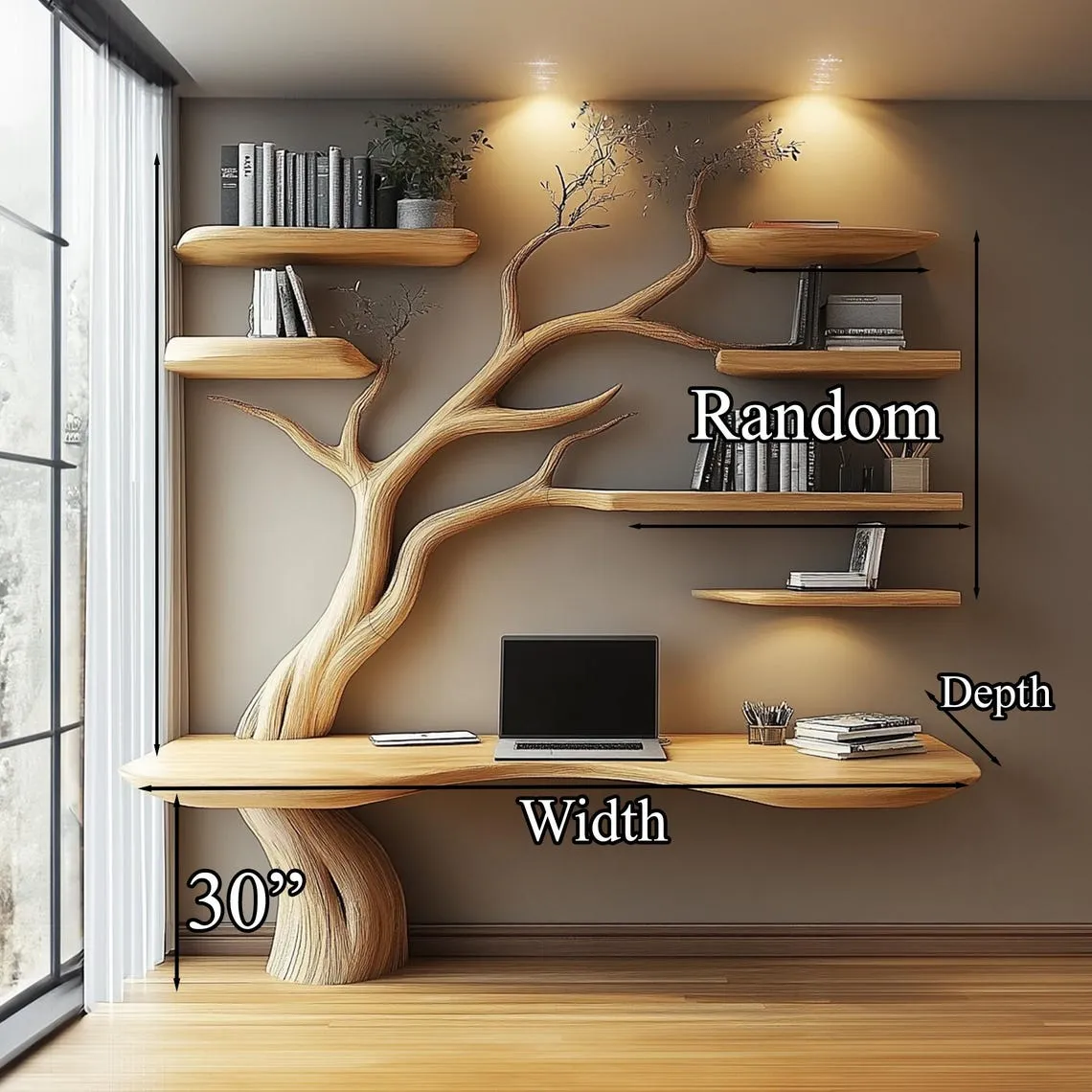Rustic narrow floating live edge side table tree bookshelf Live edge table entryway farmhouse console table handmade rustic natural wood - Image 4