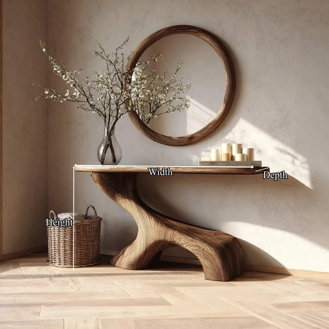 Rustic Wood Console Table Natural Driftwood Custom Design Handmade Unique Entryway Decor Bespoke Solid Wood Furniture Gift Her - Image 2