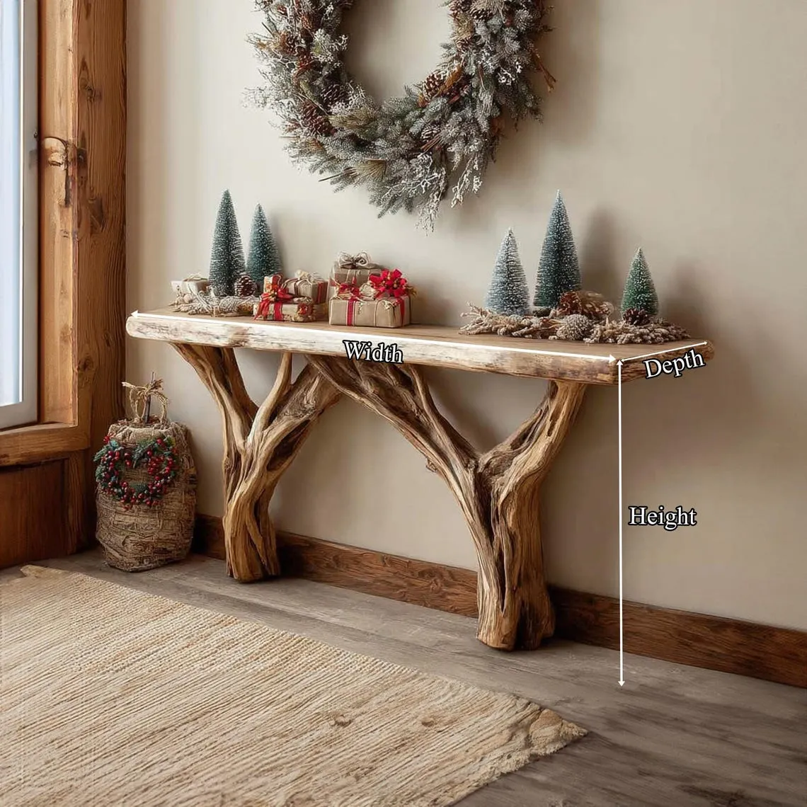 Driftwood farmhouse wall table reclaimed wood console table handmade wooden entry way table console furniture unique home decor gift - Image 3