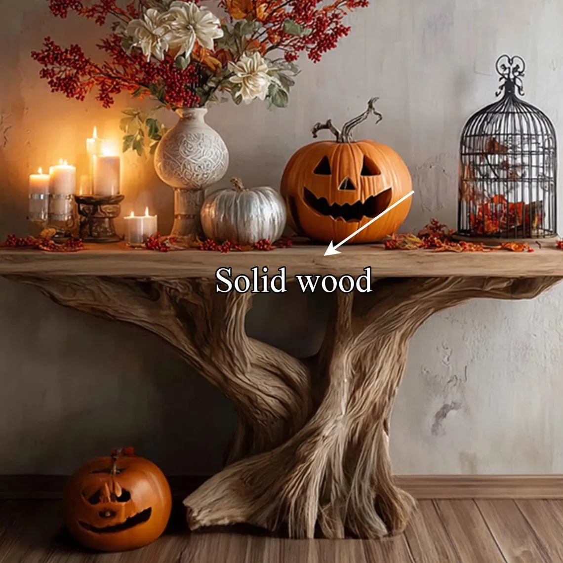 Console table unique art solid wood handmade narrow wood entryway table custom table decor living room table decor halloween costume - Image 4