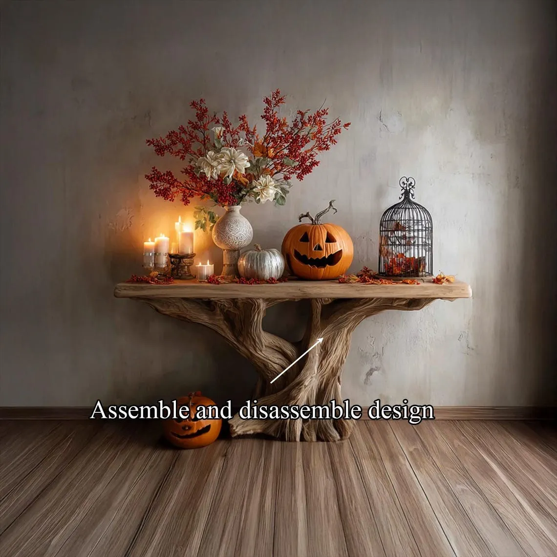 Console table unique art solid wood handmade narrow wood entryway table custom table decor living room table decor halloween costume - Image 5