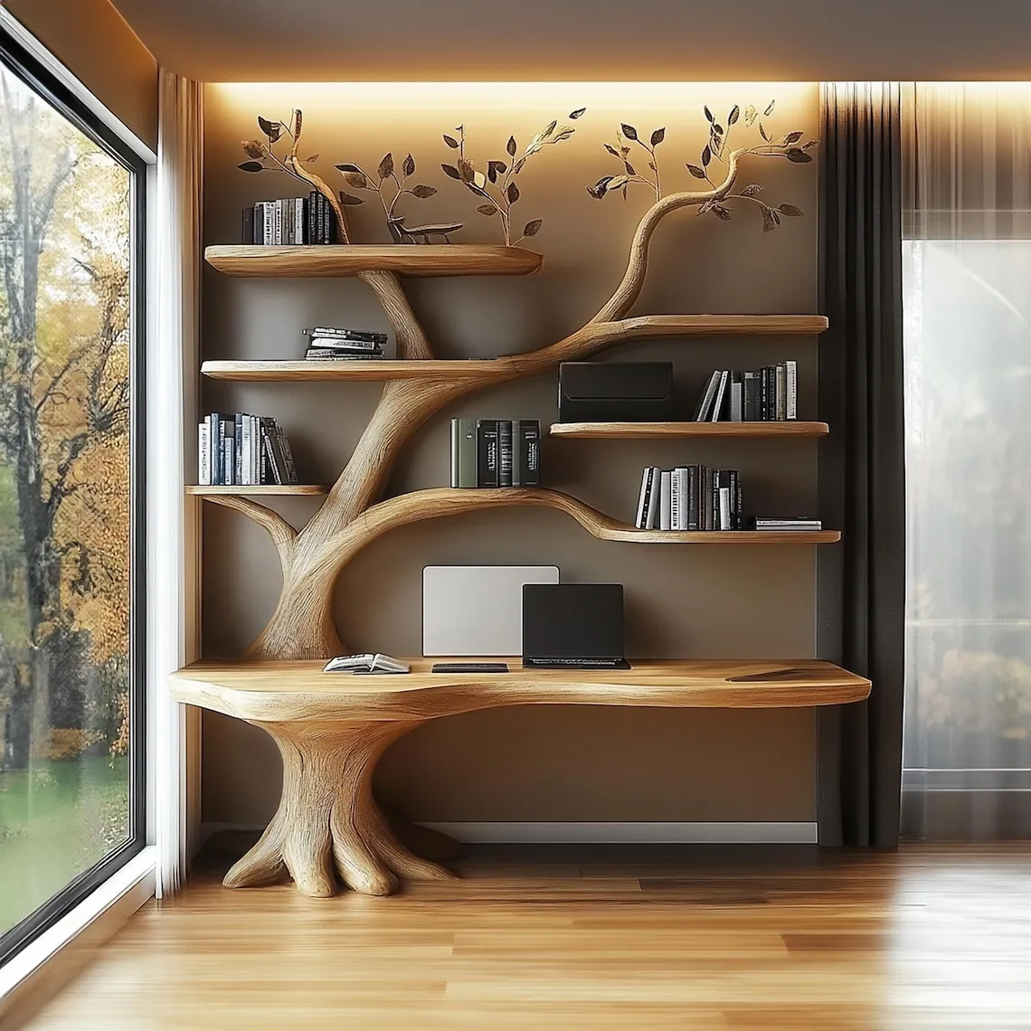 Tree bookshelf, tree-shaped bookshelf, wooden bookshelf, decorative bookshelf handmade rustic side table table legs farmhouse table