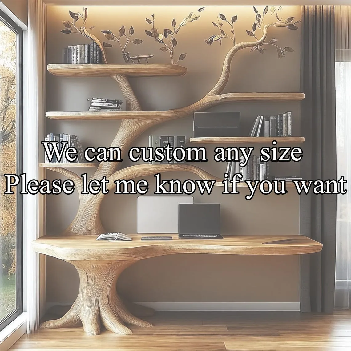 Tree bookshelf, tree-shaped bookshelf, wooden bookshelf, decorative bookshelf handmade rustic side table table legs farmhouse table - Image 4