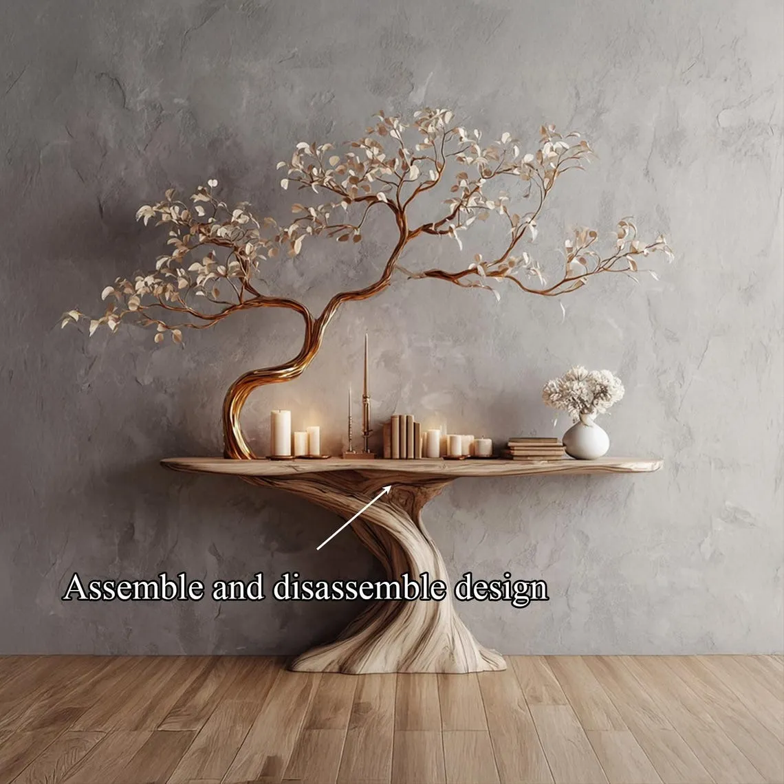 Large Rustic Console Table Tree Bookcase Reclaimed Wood Sideboard Entryway Storage Cabinet Farmhouse Console Rustic Hall Table - Image 4