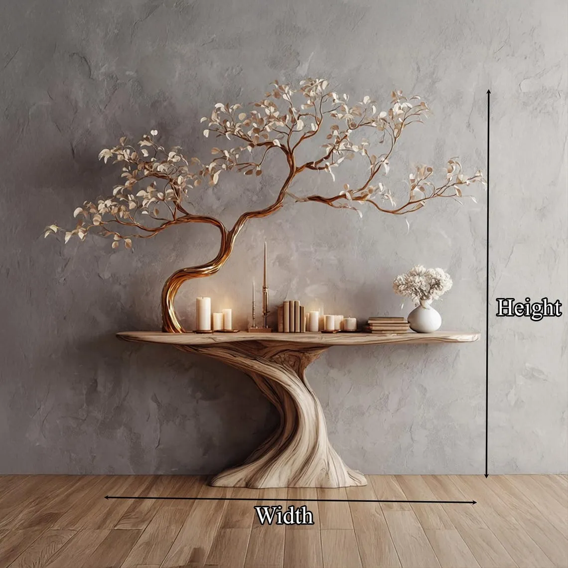 Large Rustic Console Table Tree Bookcase Reclaimed Wood Sideboard Entryway Storage Cabinet Farmhouse Console Rustic Hall Table - Image 5