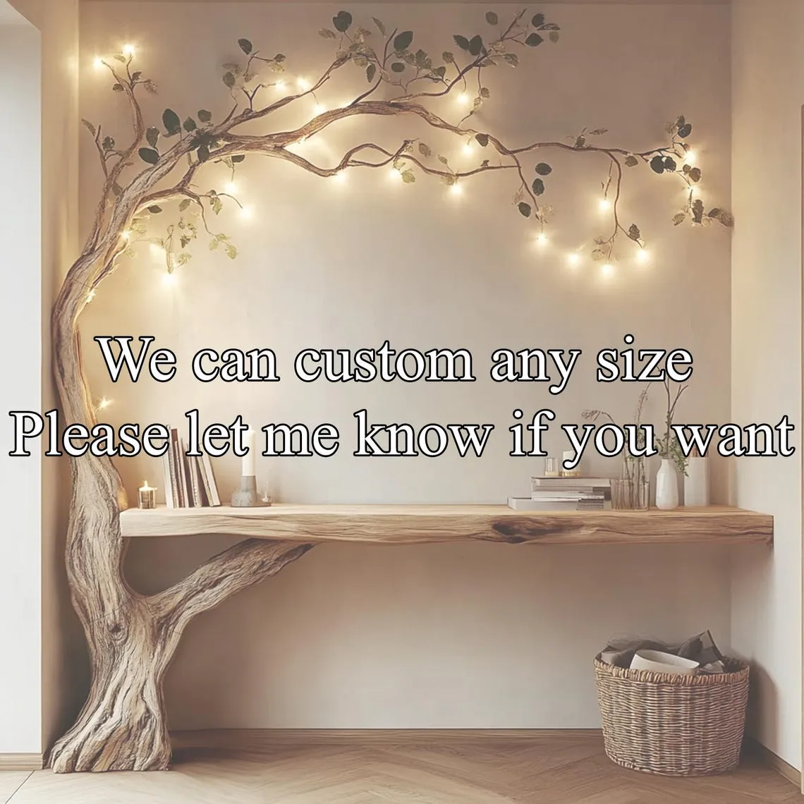 Custom natural solid wood tree bookshelf, wooden bookshelf, decorative bookshelf handmade rustic side table farmhouse table decor home - Image 2
