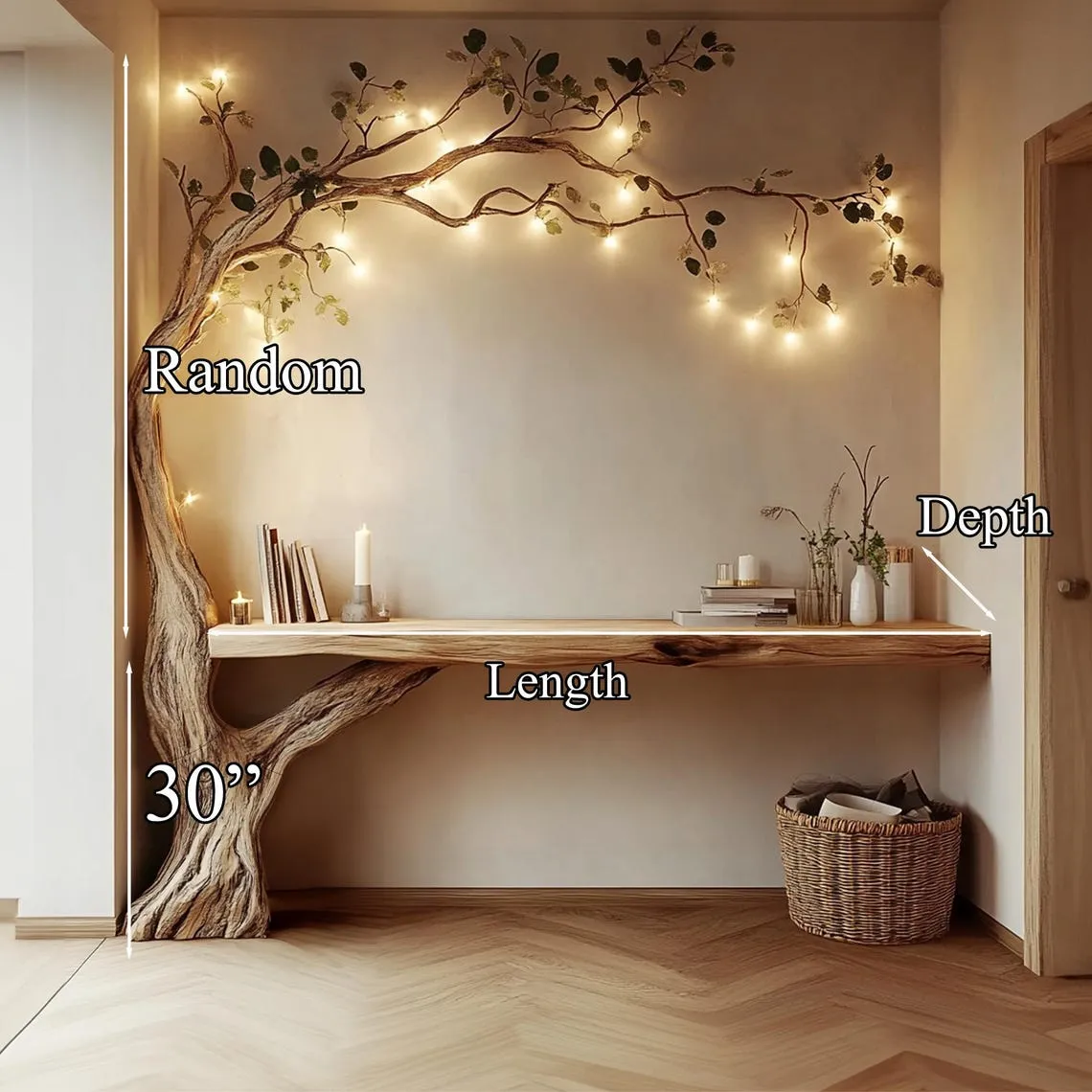 Custom natural solid wood tree bookshelf, wooden bookshelf, decorative bookshelf handmade rustic side table farmhouse table decor home - Image 5