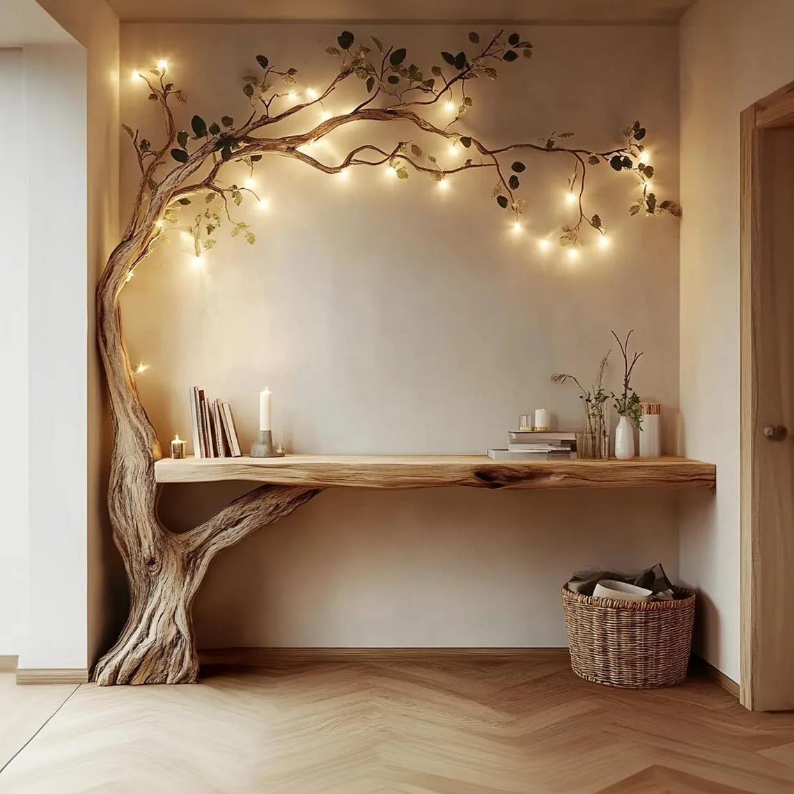 Custom natural solid wood tree bookshelf, wooden bookshelf, decorative bookshelf handmade rustic side table farmhouse table decor home - Image 6