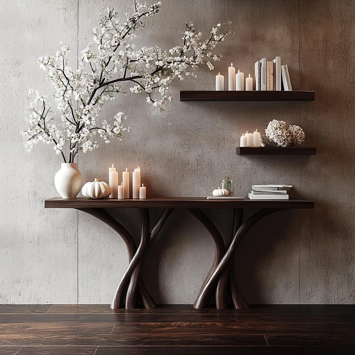 Handmade Organic Sculptural Console Table Solid Natural Wood, Modern Rustic Entryway Furniture Hallway Entry or Living Room Gift