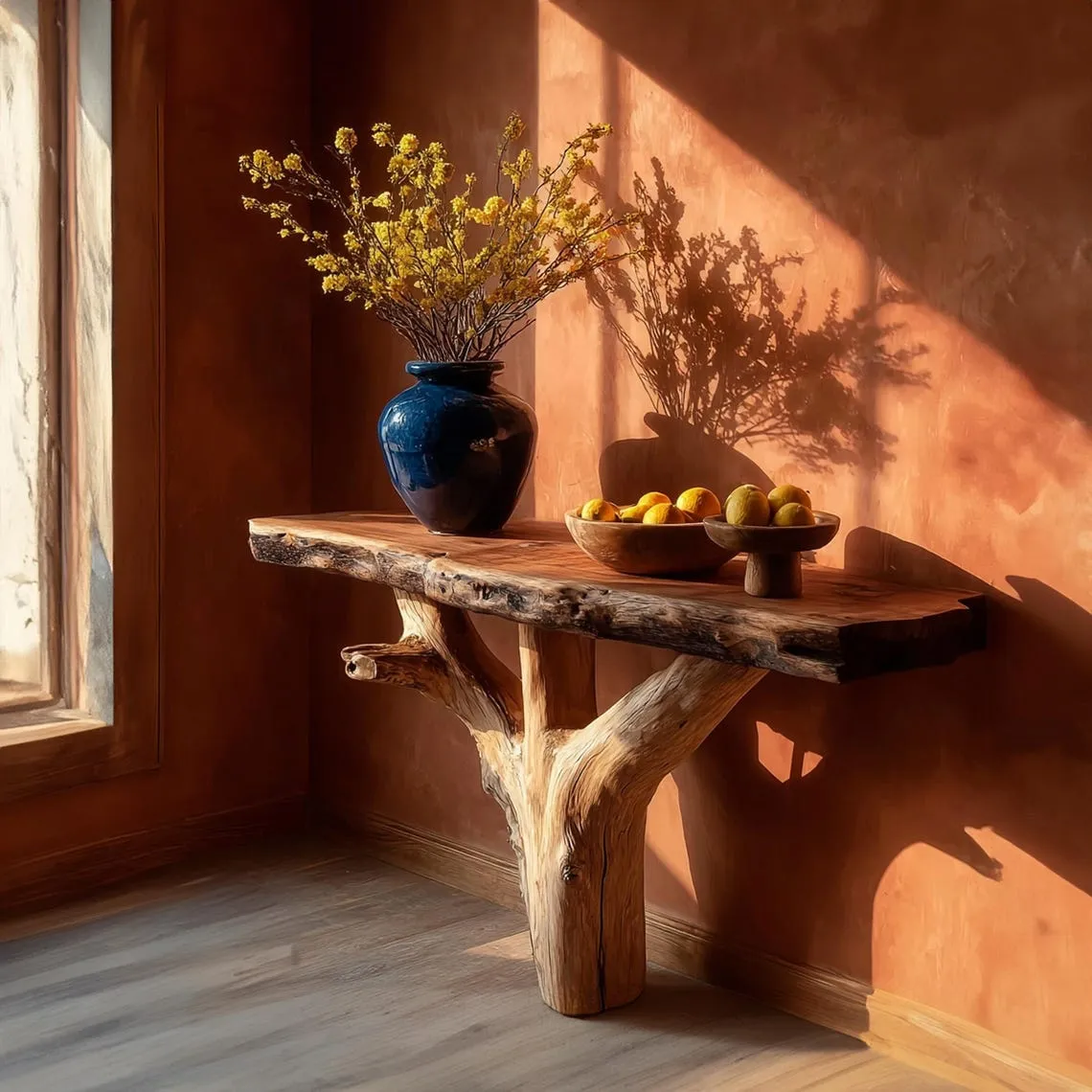 Rustic console table unique art solid wood handmade narrow wood entryway table custom table decor living room wedding table decorations gift - Image 3