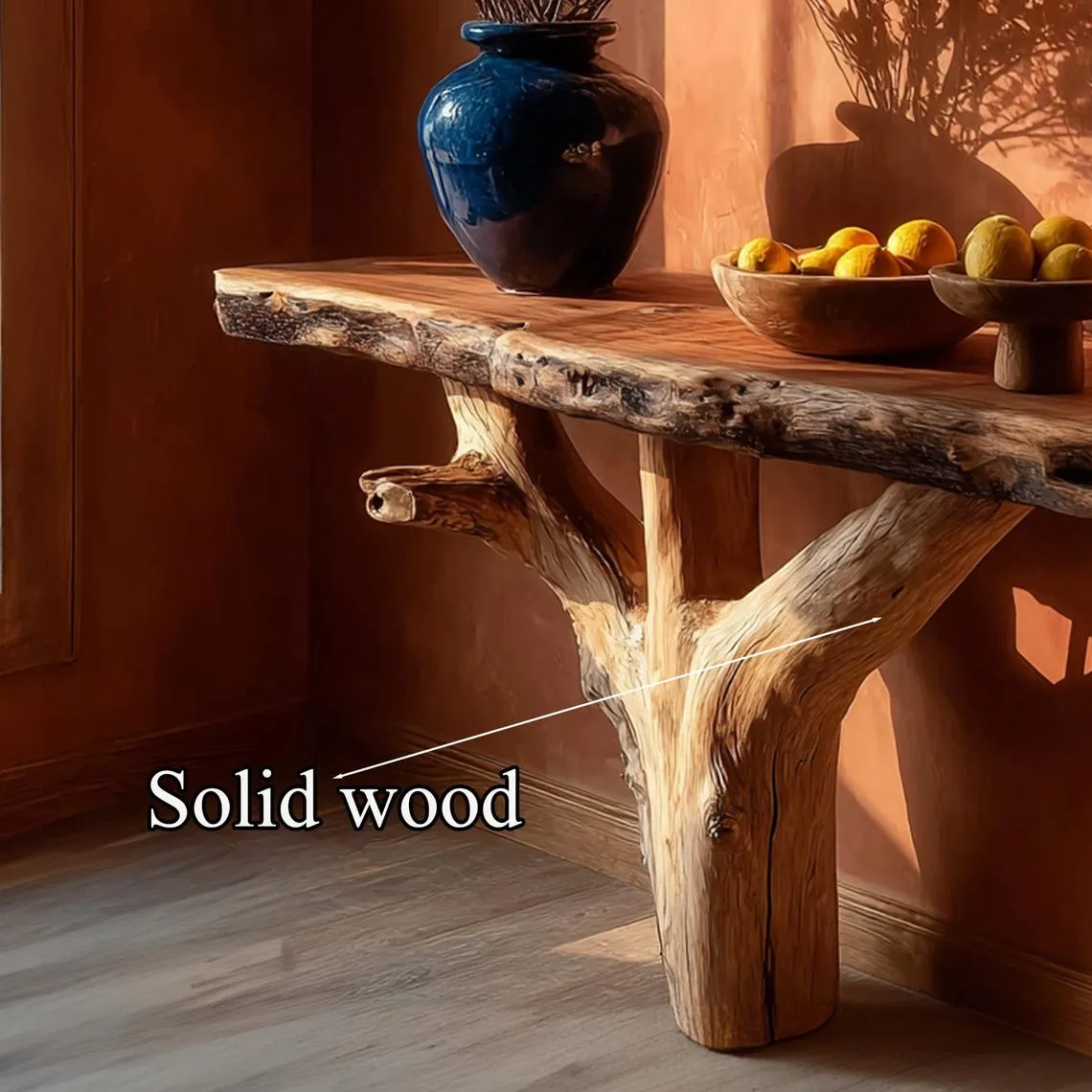 Rustic console table unique art solid wood handmade narrow wood entryway table custom table decor living room wedding table decorations gift - Image 4