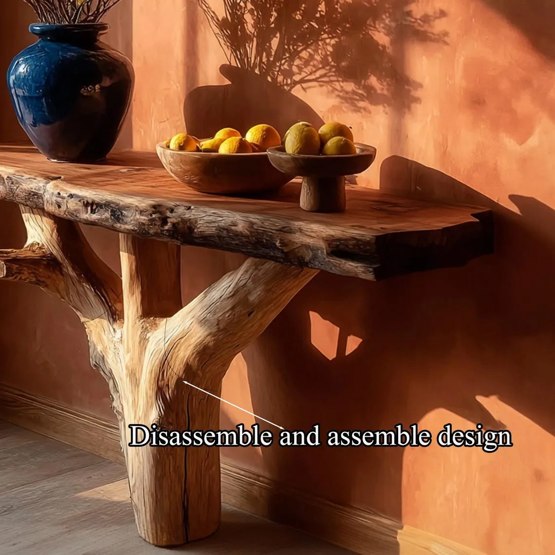 Rustic console table unique art solid wood handmade narrow wood entryway table custom table decor living room wedding table decorations gift - Image 5