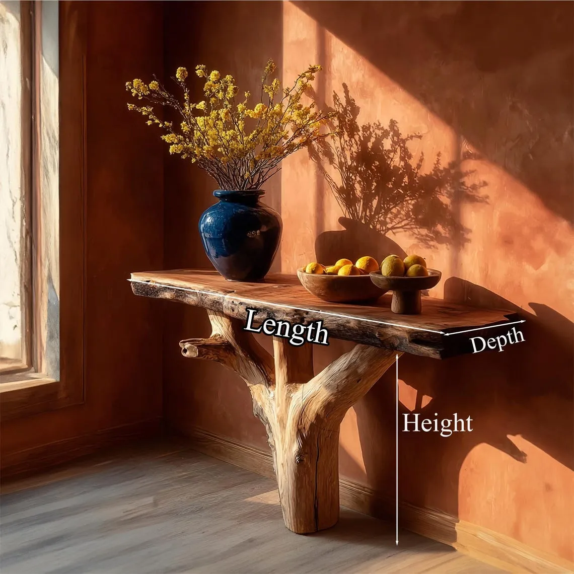 Rustic console table unique art solid wood handmade narrow wood entryway table custom table decor living room wedding table decorations gift - Image 6