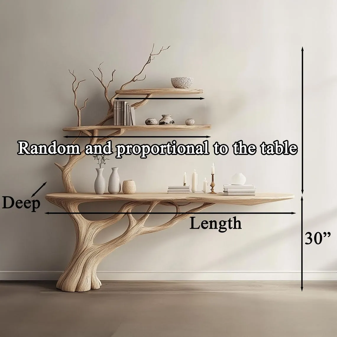 Tree branch montessori bookshelf console narrow table with tree branch bookshelf Mid century bookcase wall mount christmas decor. - Image 5