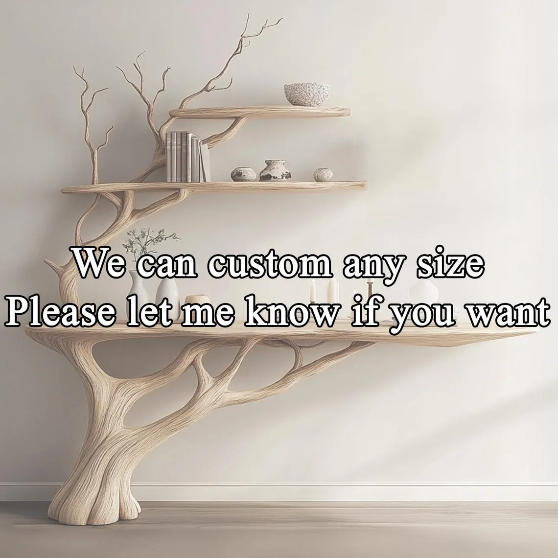 Tree branch montessori bookshelf console narrow table with tree branch bookshelf Mid century bookcase wall mount christmas decor. - Image 8