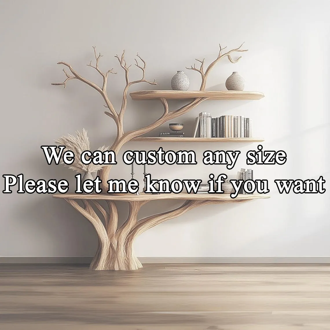 Console narrow table with tree branch bookshelf solid wood christmas tree mid century bookcase wall mount christmas decor christmas gifts - Image 7