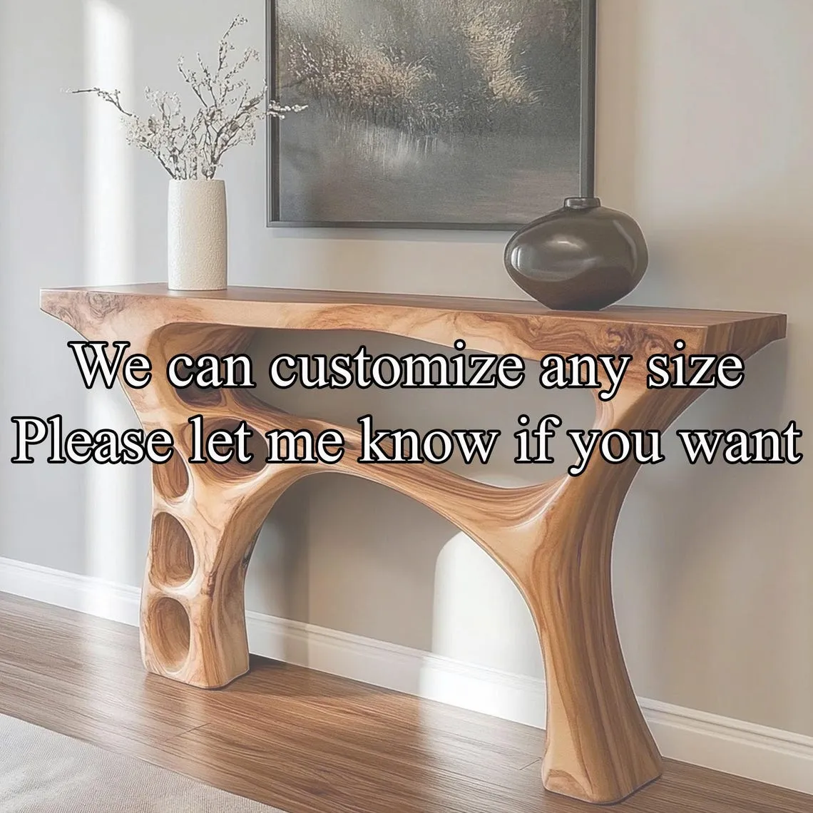 Handmade Organic Sculptural Console Table in Solid Natural Wood, Modern Rustic Entryway Furniture for Hallway, Entry or Living Room - Image 2