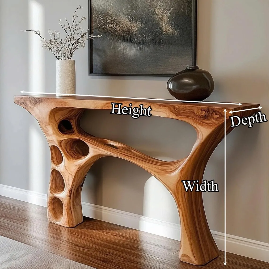 Handmade Organic Sculptural Console Table in Solid Natural Wood, Modern Rustic Entryway Furniture for Hallway, Entry or Living Room - Image 3