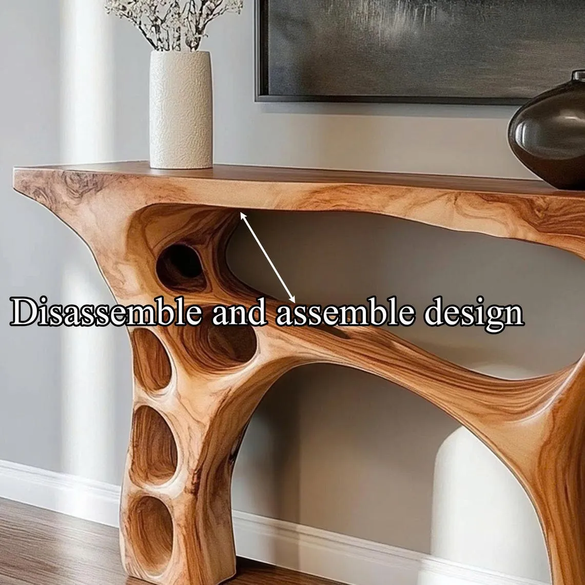 Handmade Organic Sculptural Console Table in Solid Natural Wood, Modern Rustic Entryway Furniture for Hallway, Entry or Living Room - Image 4