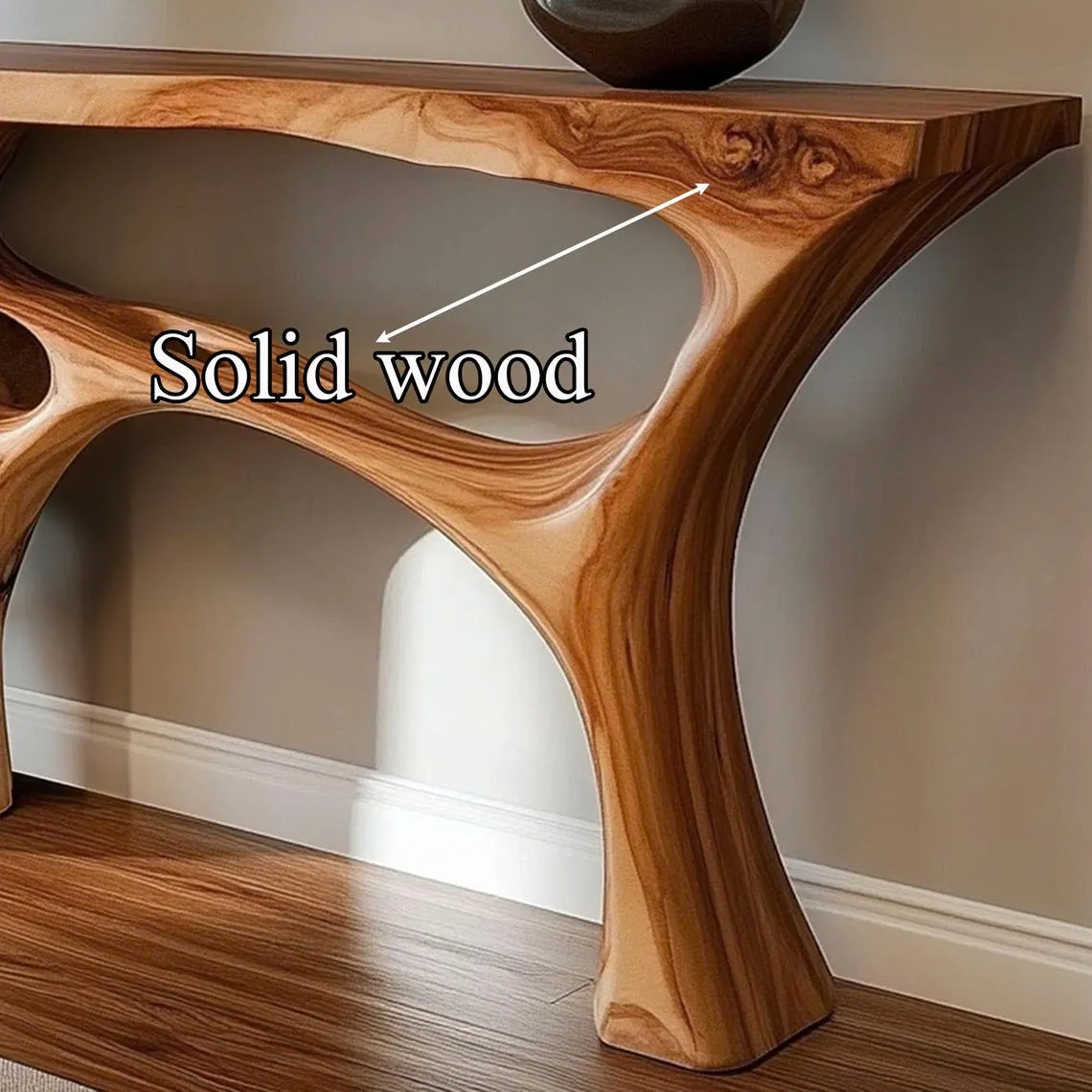 Handmade Organic Sculptural Console Table in Solid Natural Wood, Modern Rustic Entryway Furniture for Hallway, Entry or Living Room - Image 5