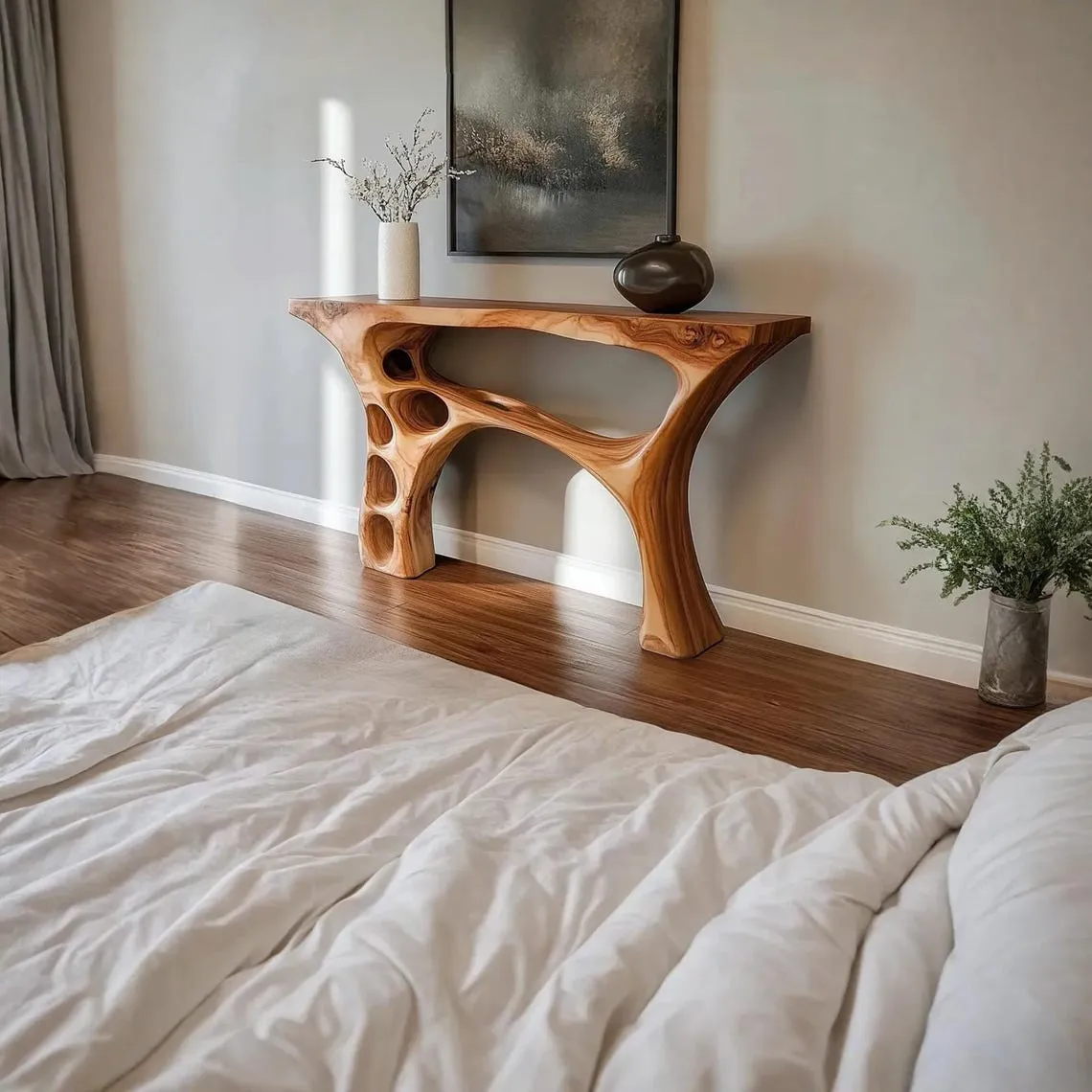 Handmade Organic Sculptural Console Table in Solid Natural Wood, Modern Rustic Entryway Furniture for Hallway, Entry or Living Room - Image 6