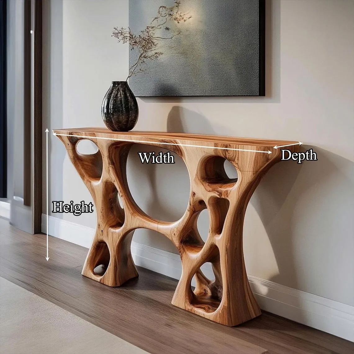 Live Edge Wooden Console Table, Narrow Entryway Table with Shelf, Rustic Wall Table for TV Unit, Antique Accent Side Table or Dressing Table - Image 2