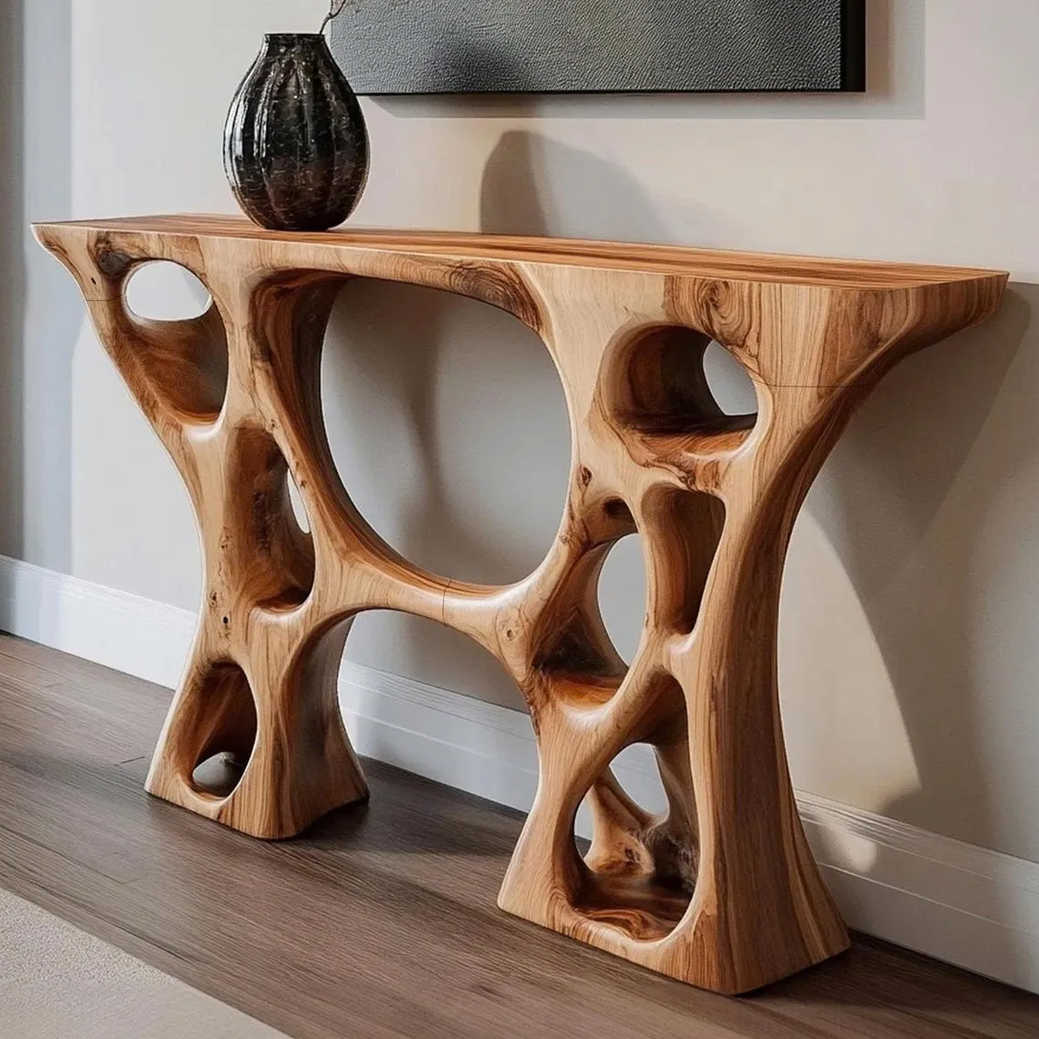 Live Edge Wooden Console Table, Narrow Entryway Table with Shelf, Rustic Wall Table for TV Unit, Antique Accent Side Table or Dressing Table - Image 5