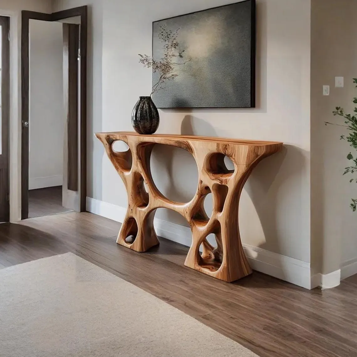 Live Edge Wooden Console Table, Narrow Entryway Table with Shelf, Rustic Wall Table for TV Unit, Antique Accent Side Table or Dressing Table - Image 6