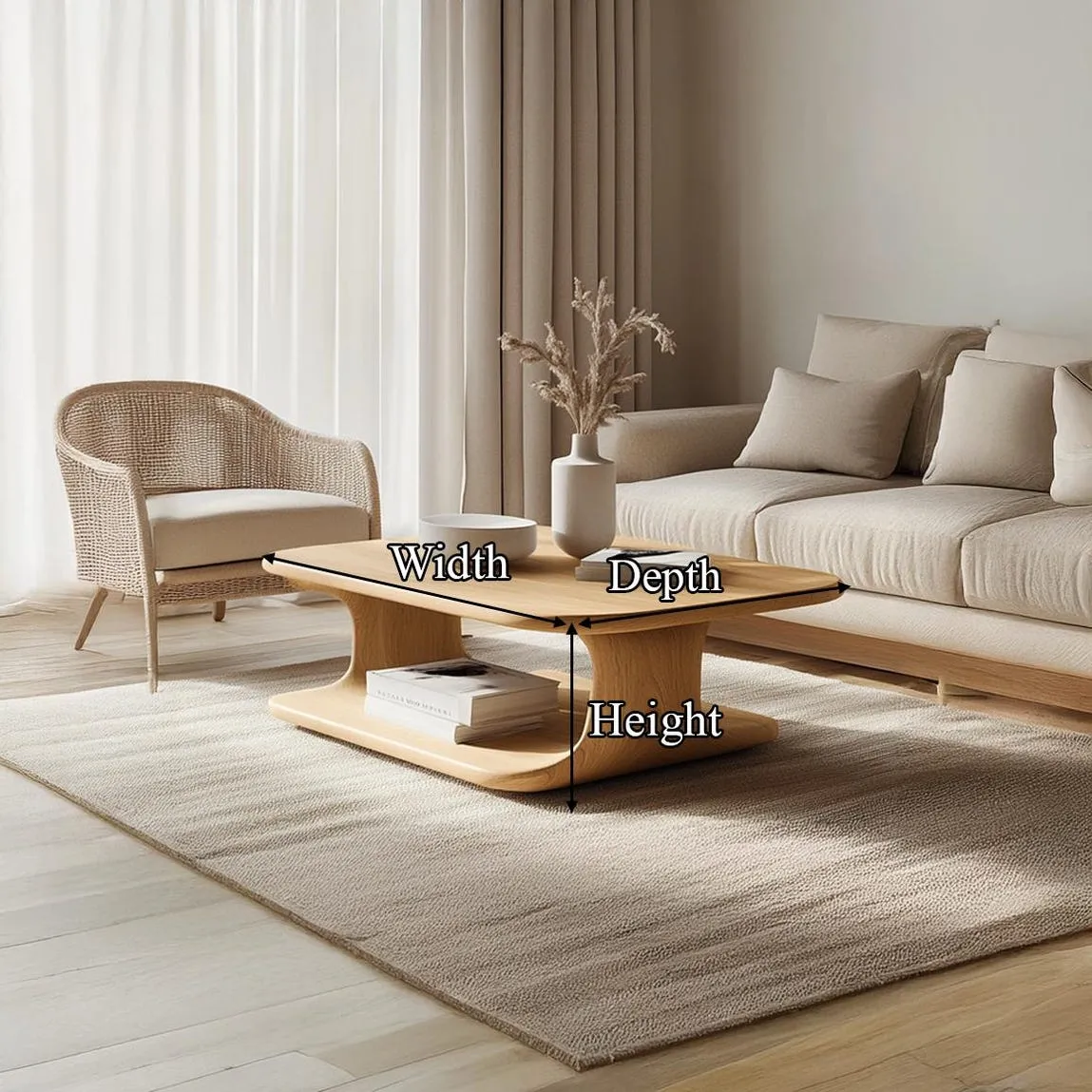 Vintage Solid Wood Coffee Table Handcrafted Wooden Coffee Table Rustic Minimalist Living Room Table - Image 3