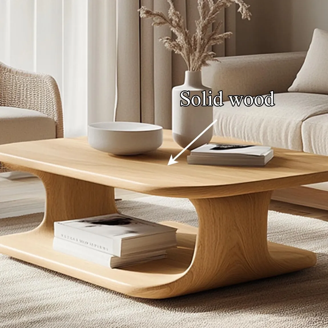 Vintage Solid Wood Coffee Table Handcrafted Wooden Coffee Table Rustic Minimalist Living Room Table - Image 5