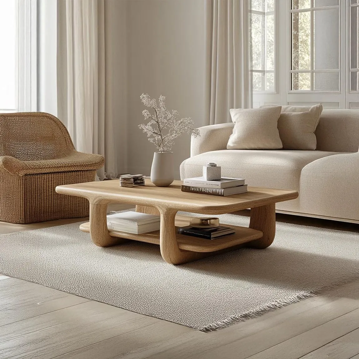 Solid Wood Coffee Table Rustic Coffee Table Minimalist Furniture Natural Wood Grain Living Room Decor Handmade Wooden Table