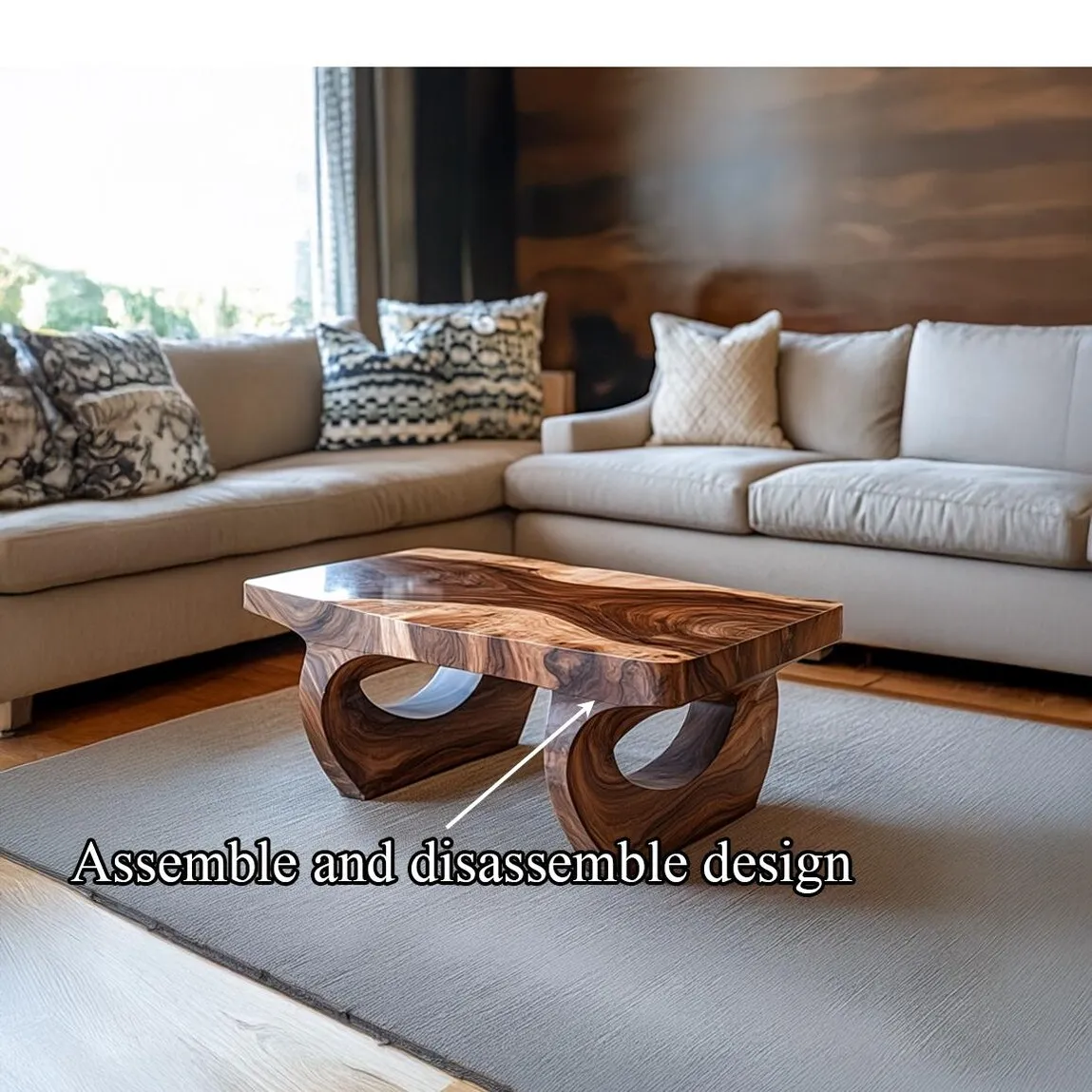 Coffee Table Solid Wood Rustic Walnut Coffee Table Live Edge Table Wood Furniture Living Room Decor - Image 4