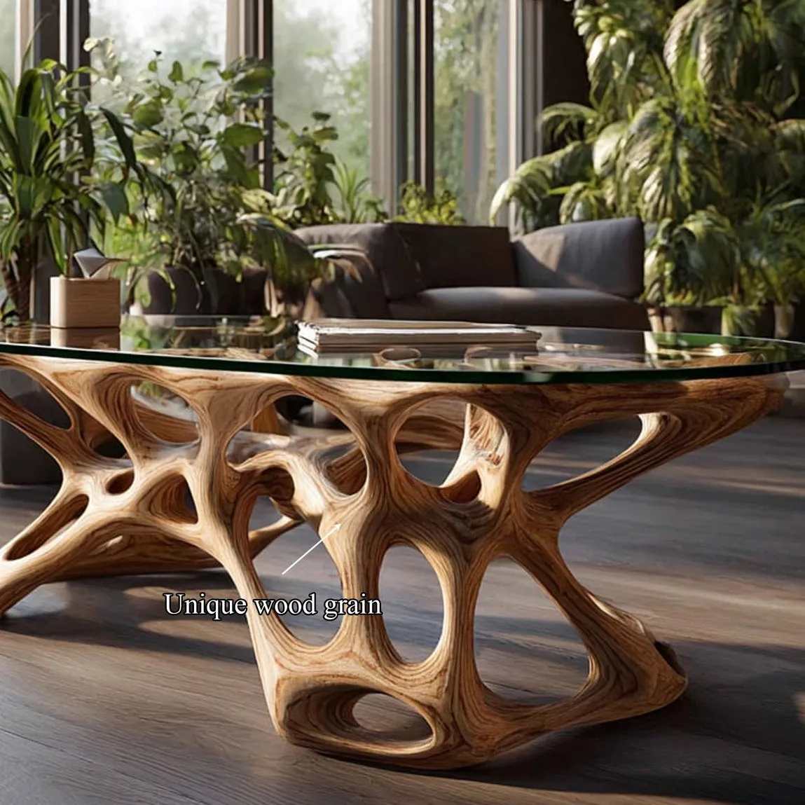 Rustic Walnut Wood Coffee Table Handmade Furniture Living Room Decor - Image 3