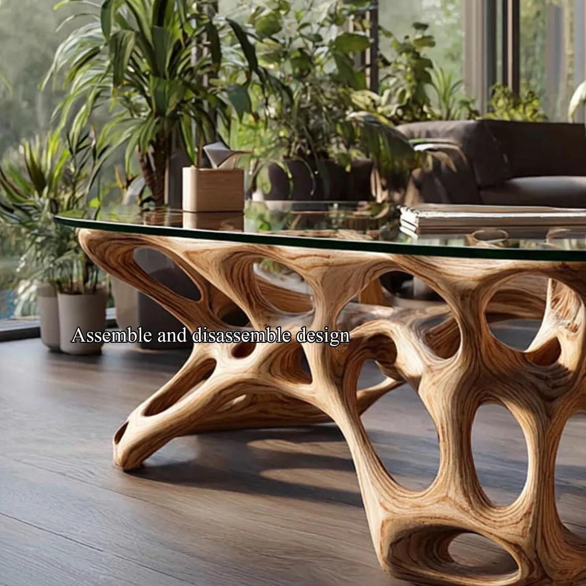Rustic Walnut Wood Coffee Table Handmade Furniture Living Room Decor - Image 4